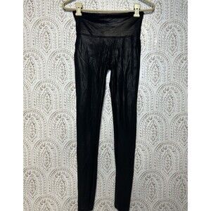 Spanx Womens Small Faux Leather Leggings Black Pull‎ On Stretch Slimming Shaping